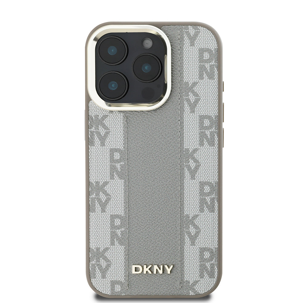 Apple iPhone 16 Pro Max Kılıf DKNY Orjinal Lisanslı M-safe Şarj Özellikli 3D Yazılı Checkered Pattern Kapak Siyah