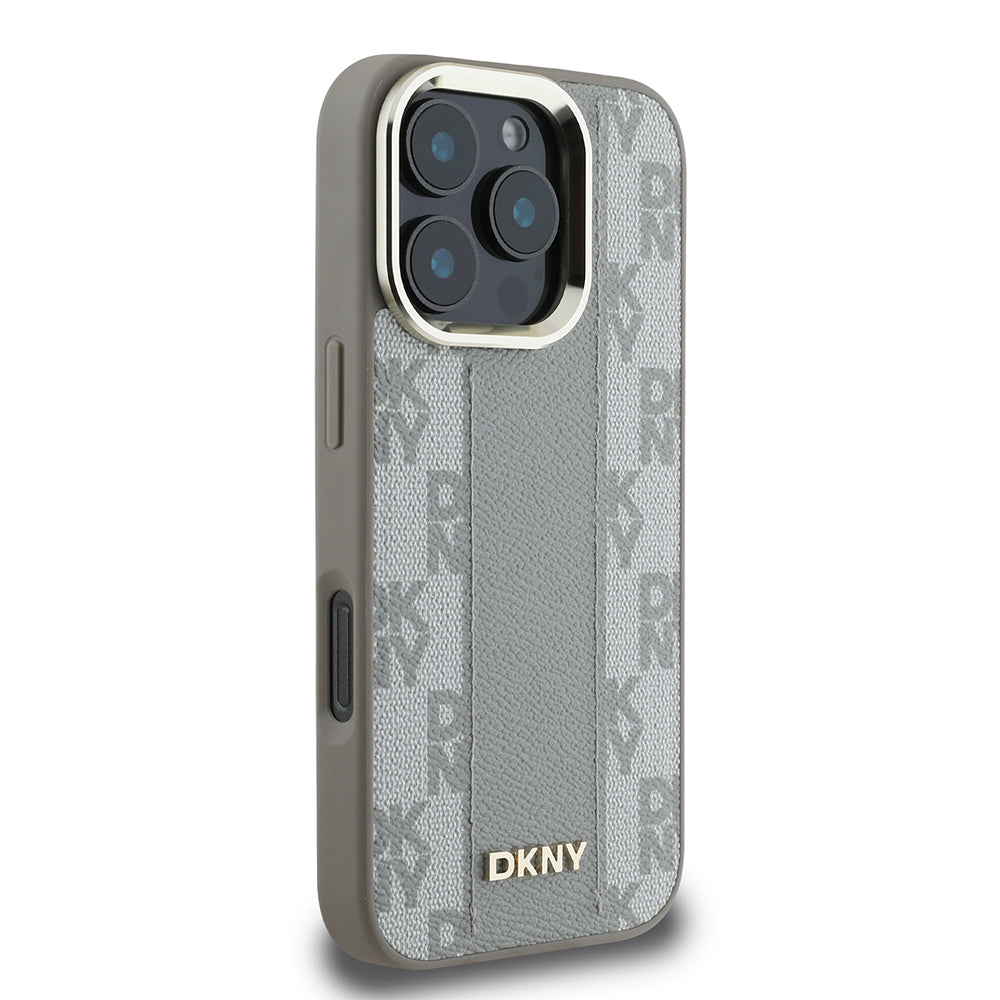 Apple iPhone 16 Pro Max Kılıf DKNY Orjinal Lisanslı M-safe Şarj Özellikli 3D Yazılı Checkered Pattern Kapak Siyah