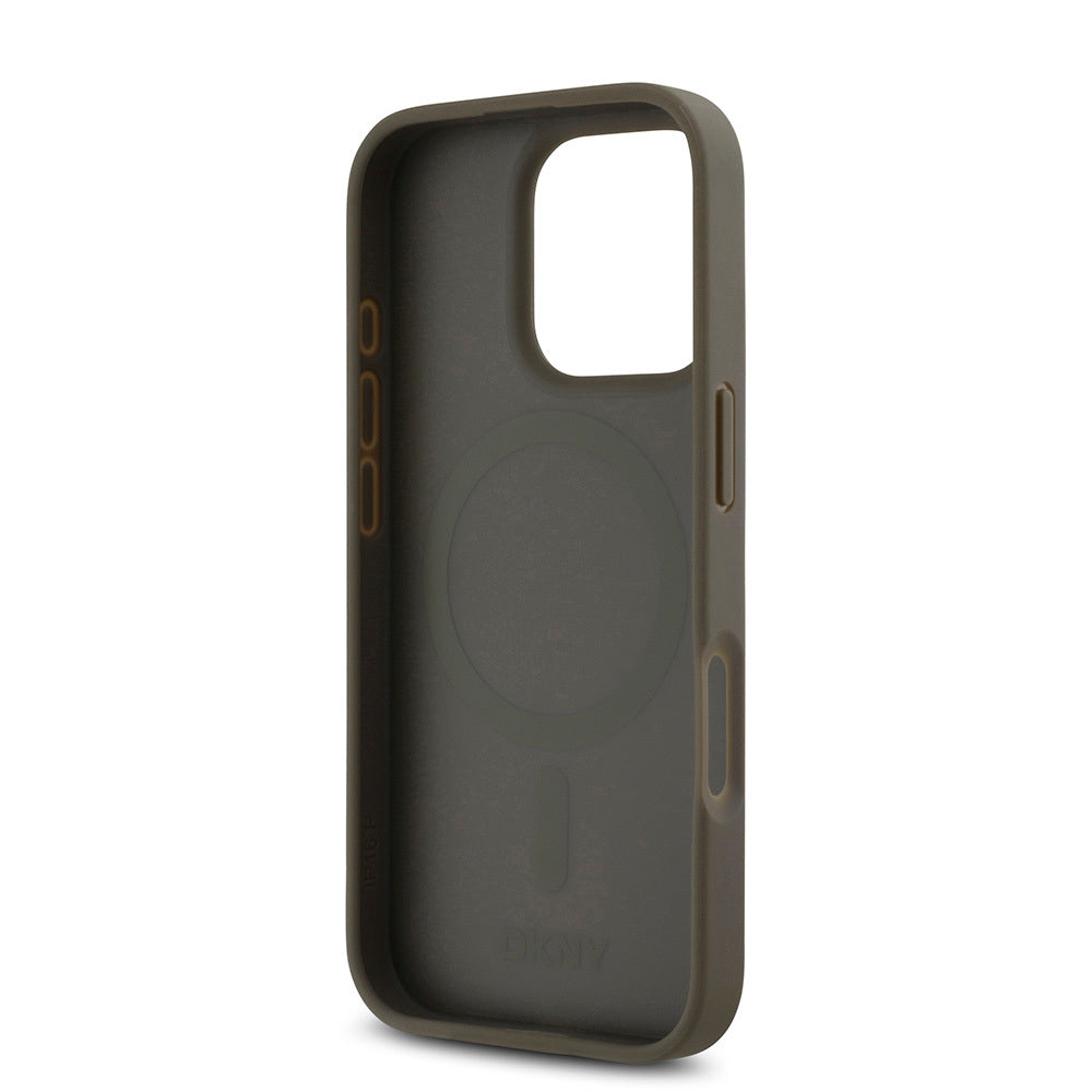 Apple iPhone 16 Pro Max Case DKNY Original Licensed M-safe Charging Feature 3D Printed Repeat Pattern Cover Black