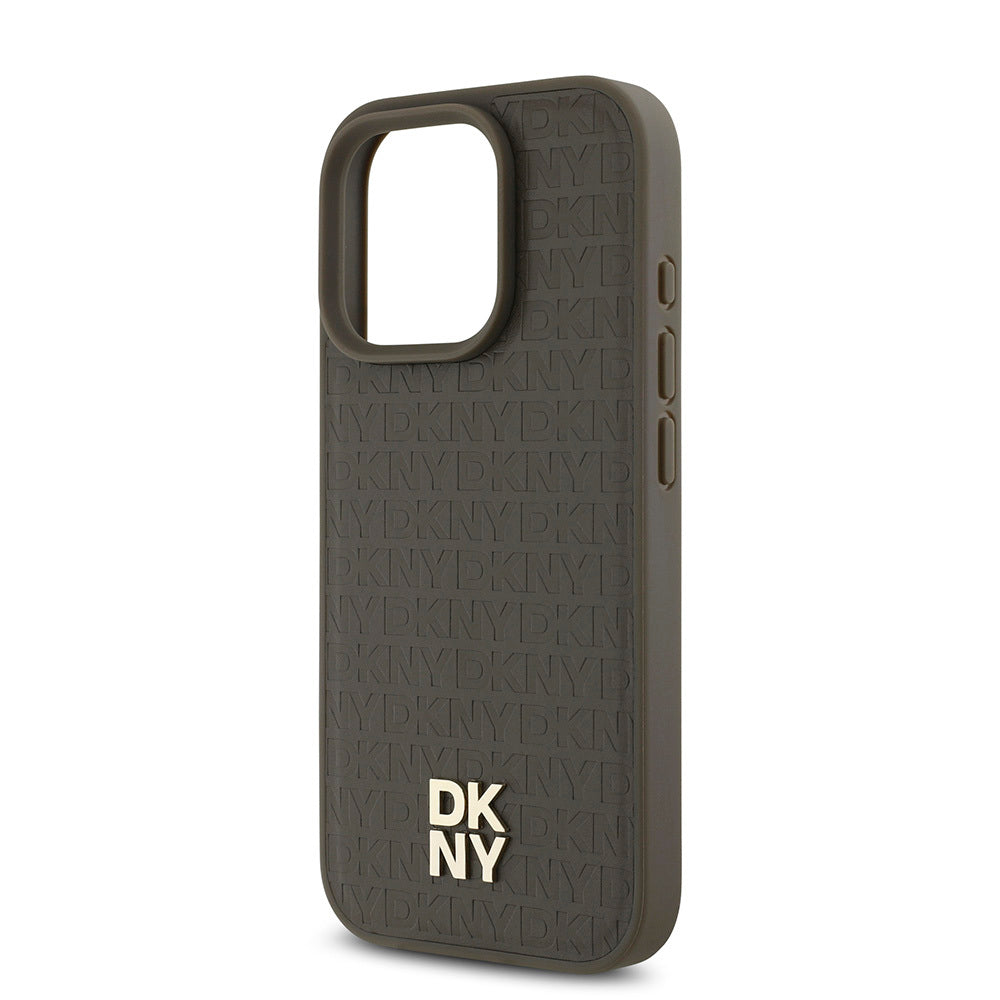 Apple iPhone 16 Pro Max Case DKNY Original Licensed M-safe Charging Feature 3D Printed Repeat Pattern Cover Black