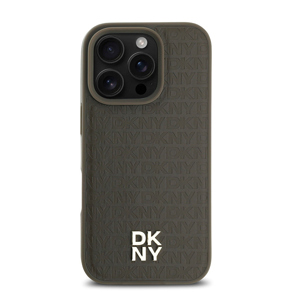Apple iPhone 16 Pro Max Case DKNY Original Licensed M-safe Charging Feature 3D Printed Repeat Pattern Cover Black