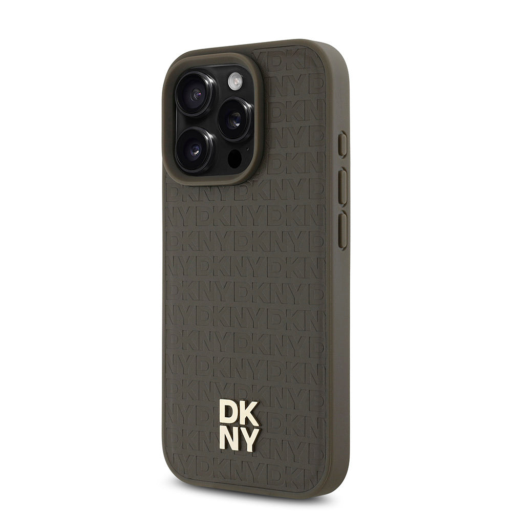 Apple iPhone 16 Pro Max Case DKNY Original Licensed M-safe Charging Feature 3D Printed Repeat Pattern Cover Black