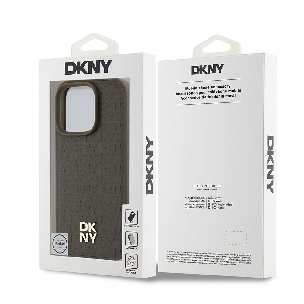 Apple iPhone 16 Pro Max Case DKNY Original Licensed M-safe Charging Feature 3D Printed Repeat Pattern Cover Black