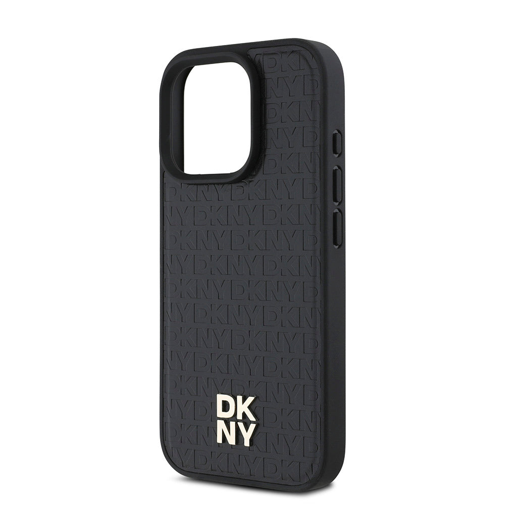Apple iPhone 16 Pro Max Case DKNY Original Licensed M-safe Charging Feature 3D Printed Repeat Pattern Cover Black