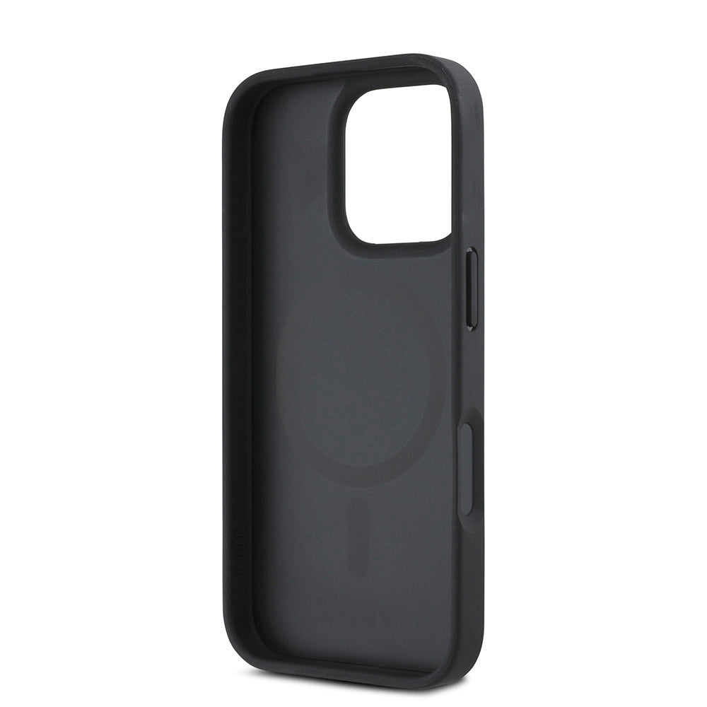 Apple iPhone 16 Pro Max Case DKNY Original Licensed M-safe Charging Feature 3D Printed Repeat Pattern Cover Black