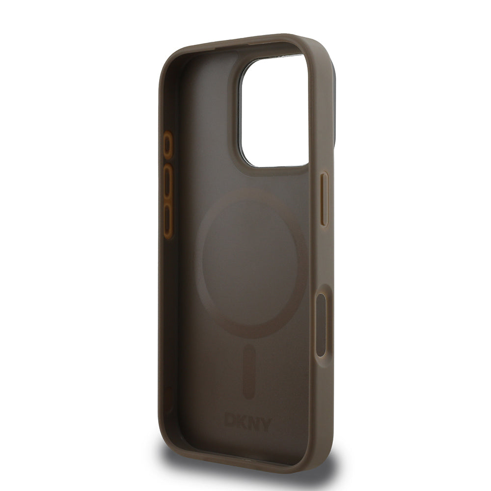 Apple iPhone 16 Pro Max Case DKNY Original Licensed M-safe Charging Feature PU Leather Plain Cover Gray