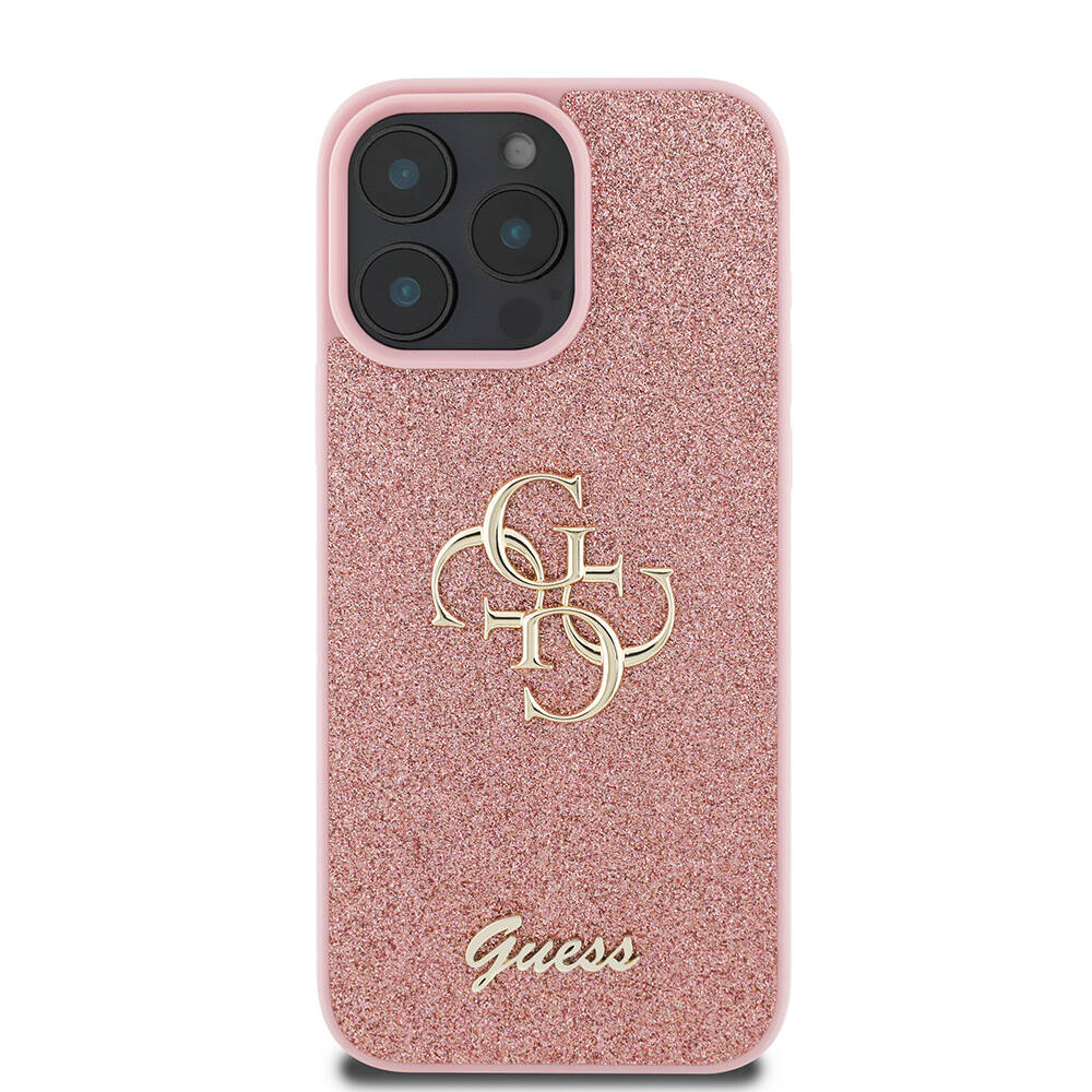 Apple iPhone 16 Pro Max Case Guess Original Licensed 4G Large Metal Logo Glitter Cover Black