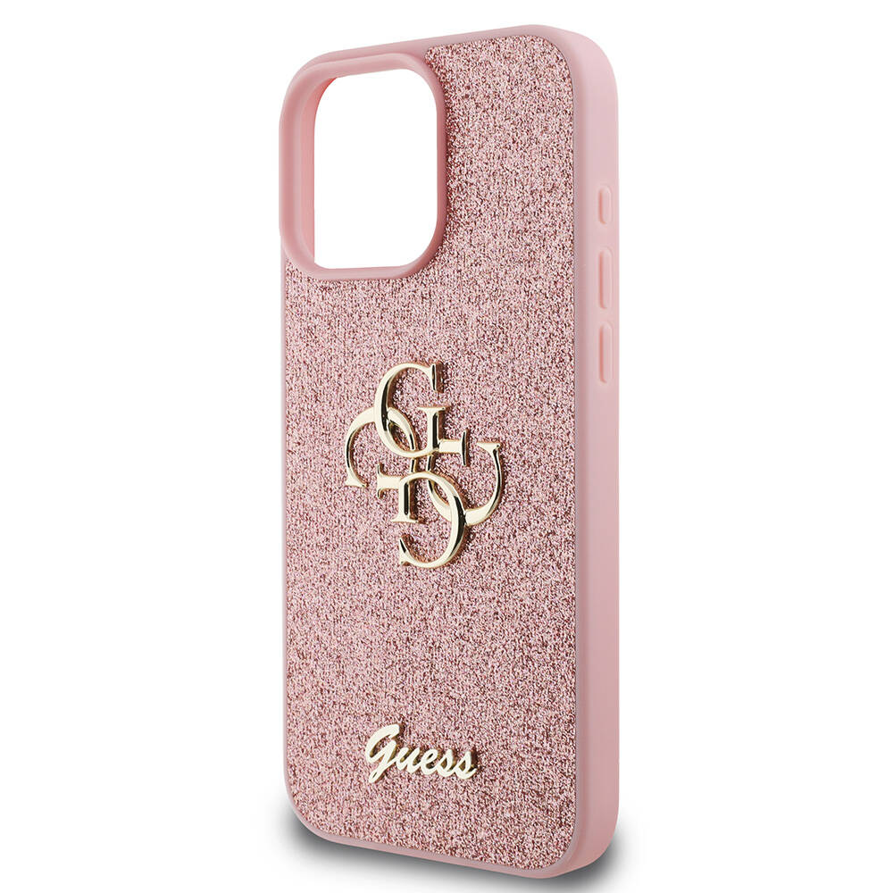 Apple iPhone 16 Pro Max Case Guess Original Licensed 4G Large Metal Logo Glitter Cover Black