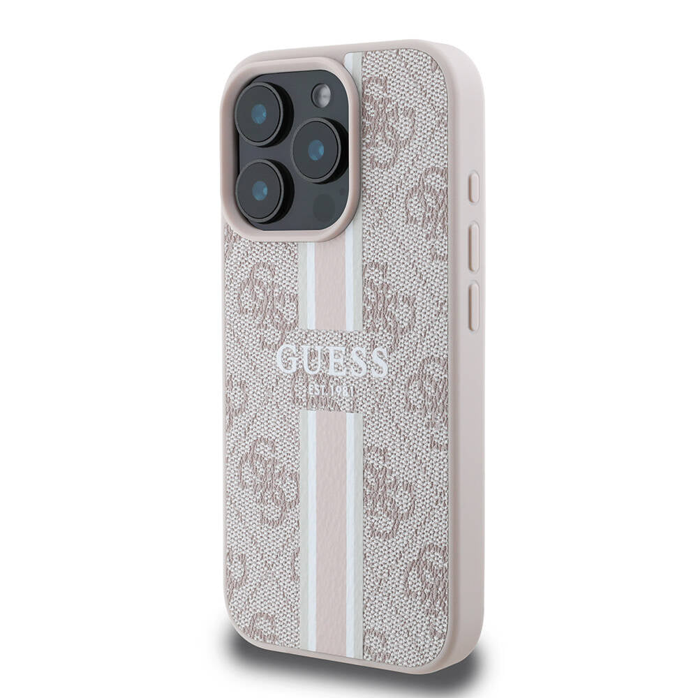 Apple iPhone 16 Pro Max Case Guess Original Licensed M-safe Charging Feature 4G Stripe Design Printed Cover Brown