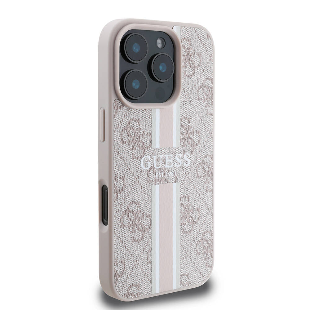 Apple iPhone 16 Pro Max Case Guess Original Licensed M-safe Charging Feature 4G Stripe Design Printed Cover Brown