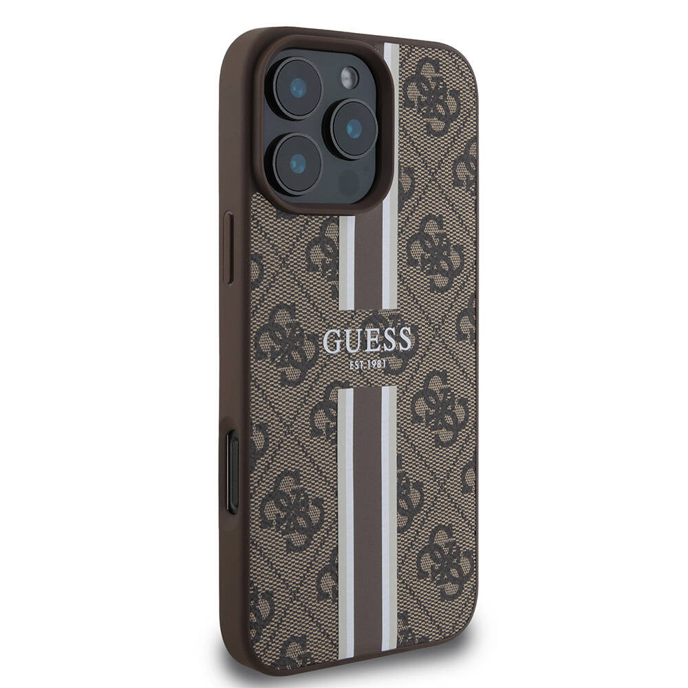 Apple iPhone 16 Pro Max Case Guess Original Licensed M-safe Charging Feature 4G Stripe Design Printed Cover Pink