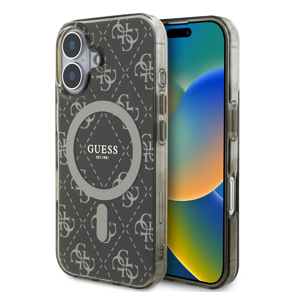 Apple iPhone 16 Pro Max Case Guess Original Licensed M-Safe Charging Feature IML Printed Classic Logo 4G Patterned Cover Brown