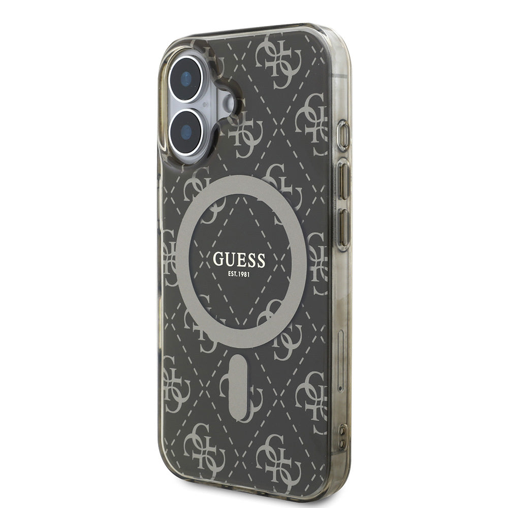 Apple iPhone 16 Pro Max Case Guess Original Licensed M-Safe Charging Feature IML Printed Classic Logo 4G Patterned Cover Brown