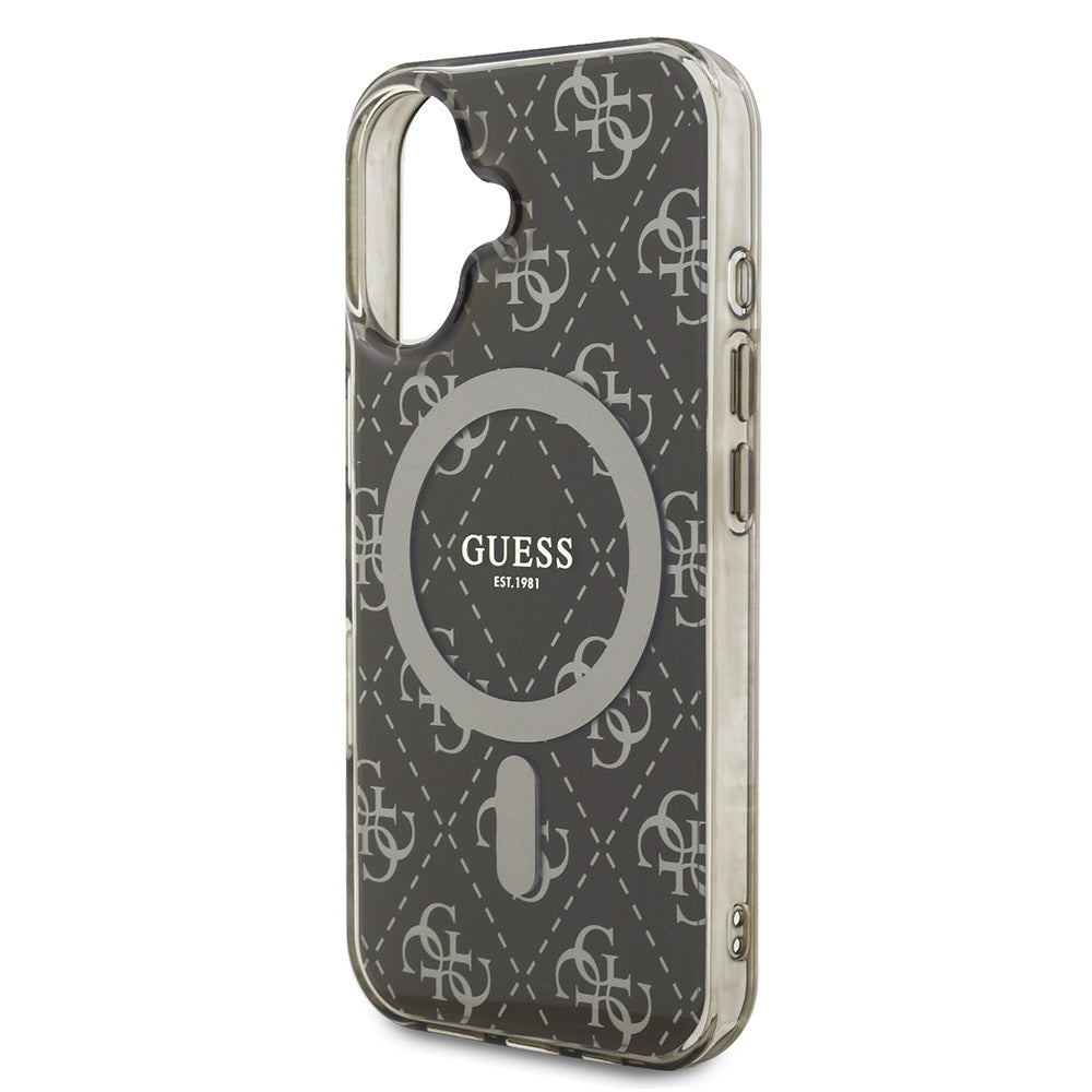 Apple iPhone 16 Pro Max Case Guess Original Licensed M-Safe Charging Feature IML Printed Classic Logo 4G Patterned Cover Brown