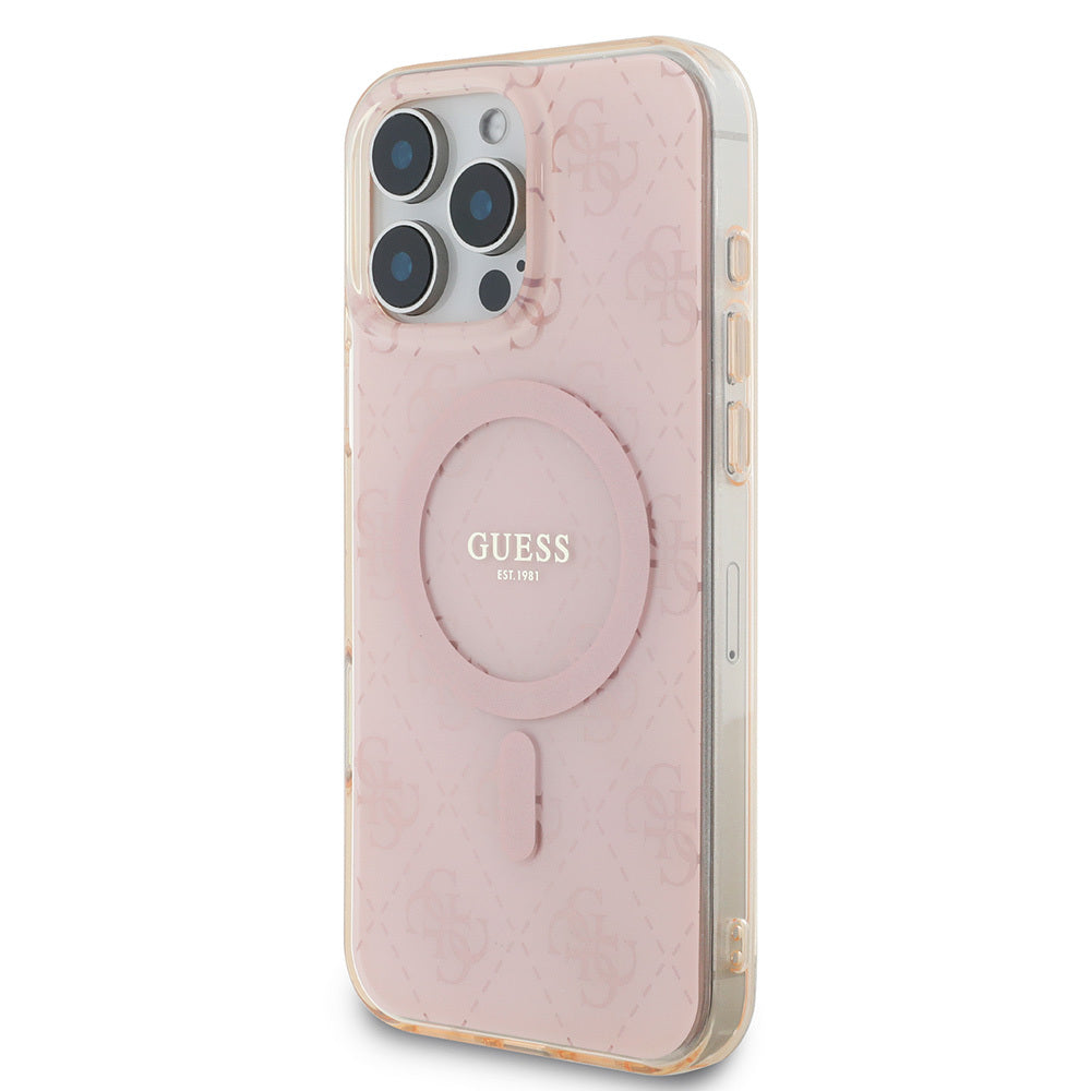 Apple iPhone 16 Pro Max Case Guess Original Licensed M-Safe Charging Feature IML Printed Classic Logo 4G Patterned Cover Brown