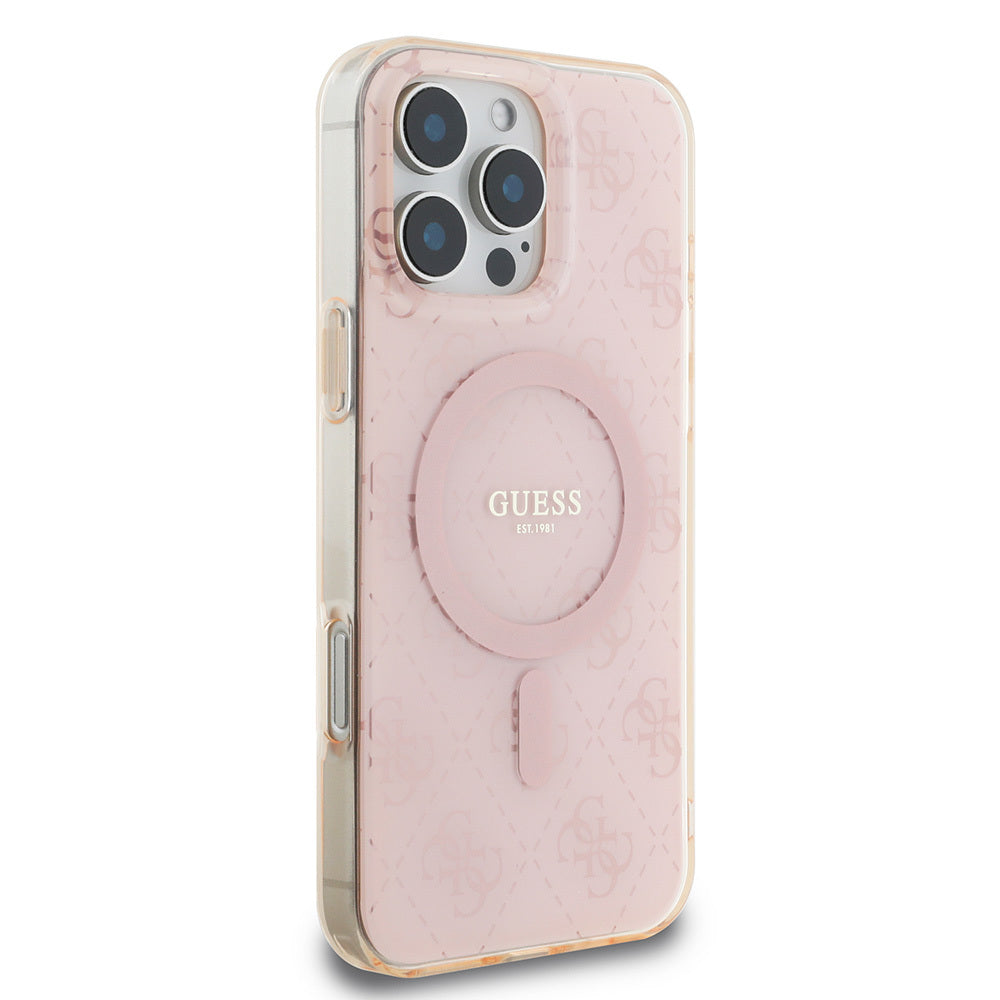 Apple iPhone 16 Pro Max Case Guess Original Licensed M-Safe Charging Feature IML Printed Classic Logo 4G Patterned Cover Brown