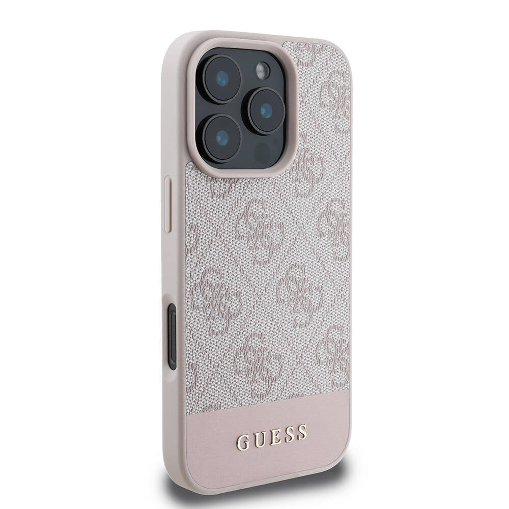 Apple iPhone 16 Pro Max Case Guess Original Licensed M-safe Charging Feature PU Leather Stripe Logo Design Cover Black