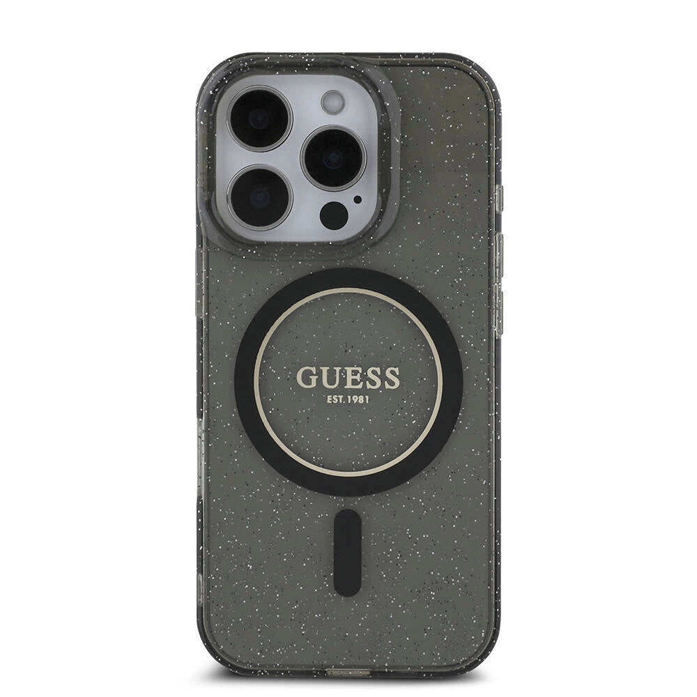 Apple iPhone 16 Pro Max Case Guess Original Licensed M-safe Charging Feature Glittery Silicone Pearl Bracelet Cover Black