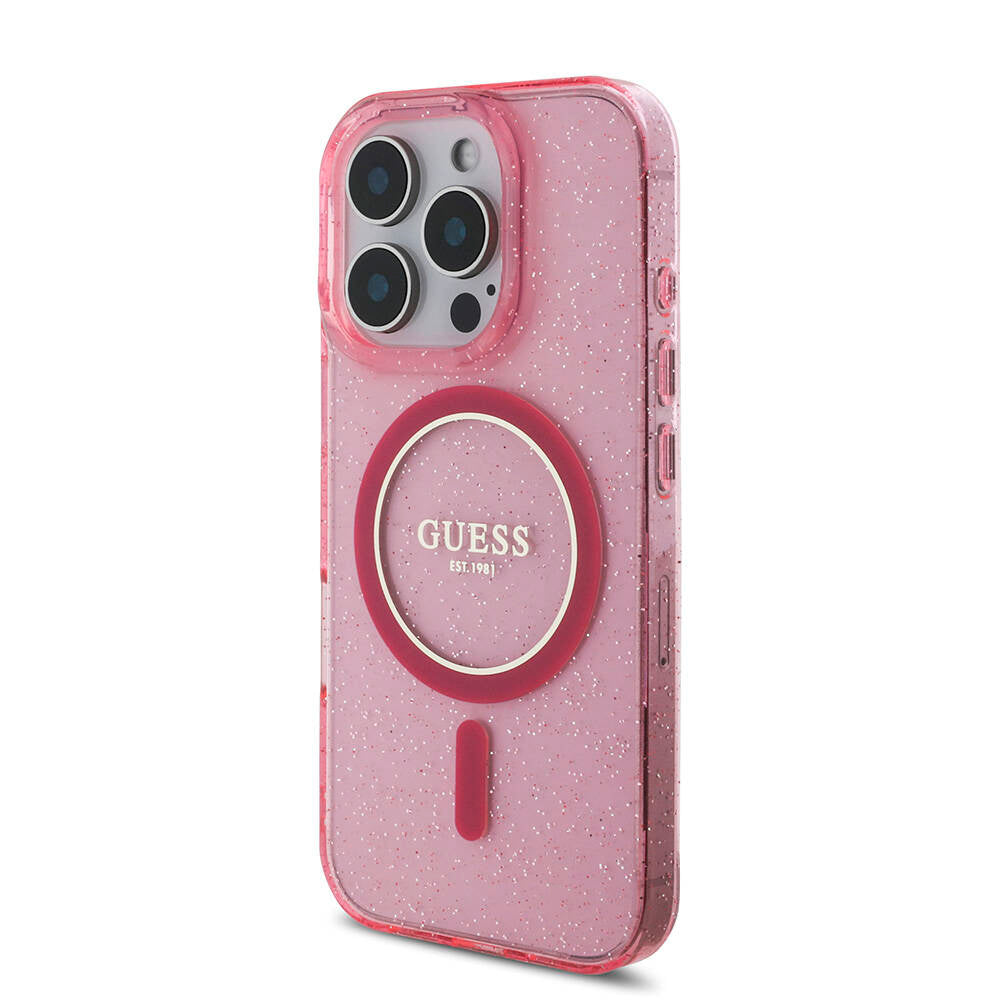 Apple iPhone 16 Pro Max Case Guess Original Licensed M-safe Charging Feature Glittery Silicone Pearl Bracelet Cover Black