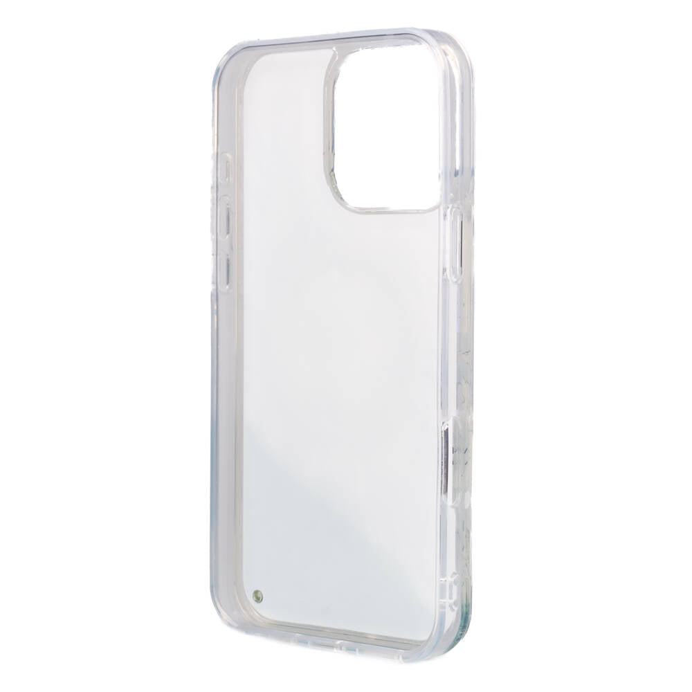 Apple iPhone 16 Pro Max Case Guess Original Licensed M-safe Charging Feature Liquid Glitter Flower Patterned Cover Beige