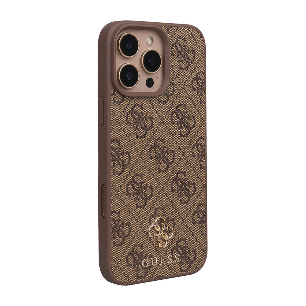 Apple iPhone 16 Pro Max Case Guess Original Licensed M-safe Charging Feature Small 4G Classic Cover Brown