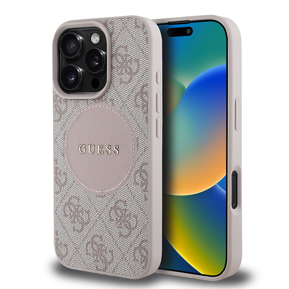 Apple iPhone 16 Pro Max Kılıf Guess Orjinal Lisanslı M-safe Şarj Özellikli Yazı Logolu Circle Classic Kapak Siyah