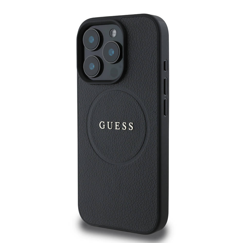 Apple iPhone 16 Pro Max Case Guess Original Licensed M-safe Charging Feature Grained Cover Green with Text Logo