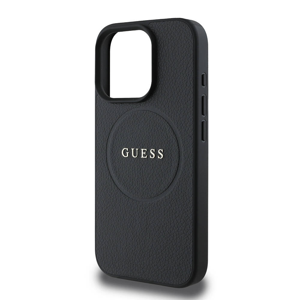 Apple iPhone 16 Pro Max Case Guess Original Licensed M-safe Charging Feature Grained Cover Pink with Text Logo