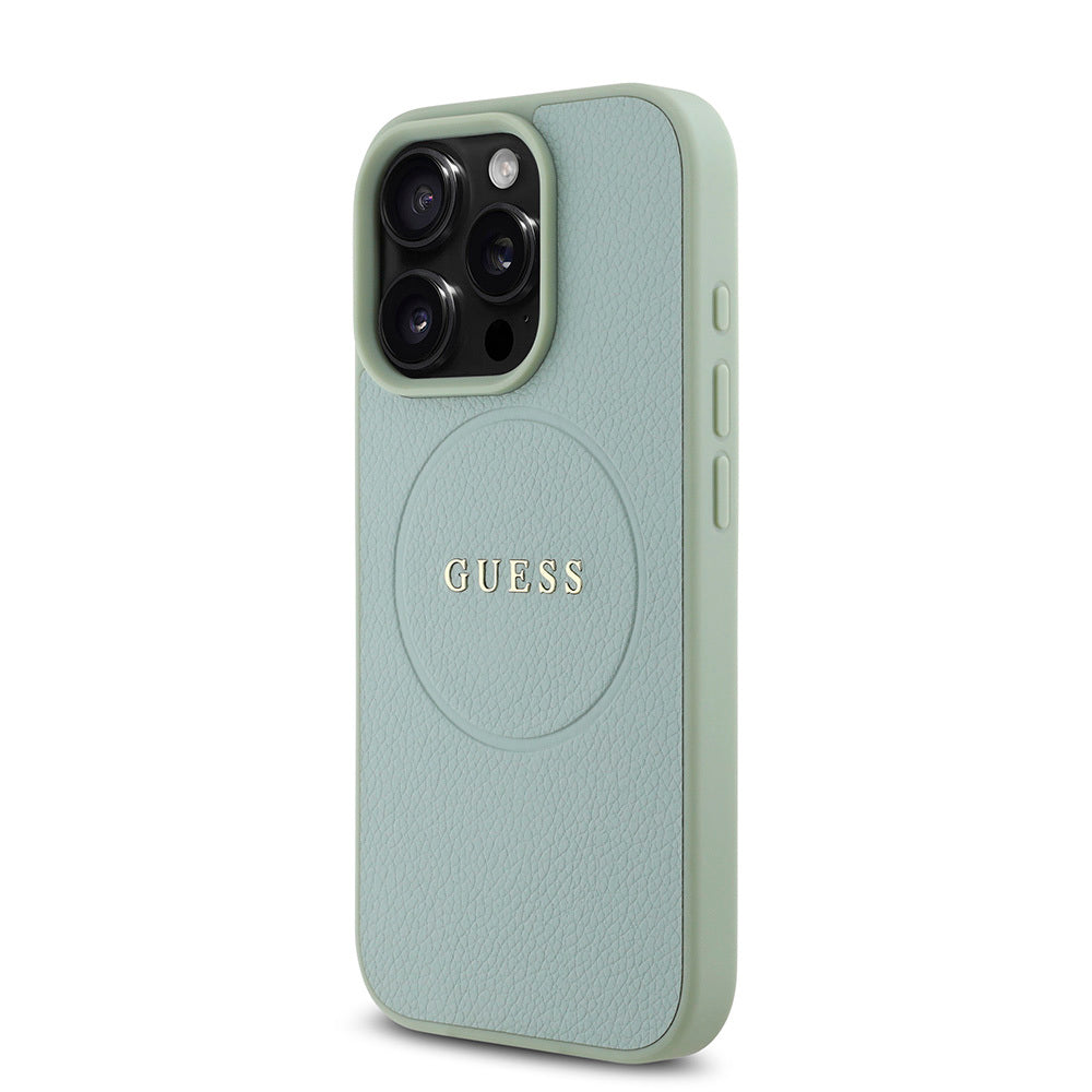 Apple iPhone 16 Pro Max Case Guess Original Licensed M-safe Charging Feature Grained Cover Pink with Text Logo