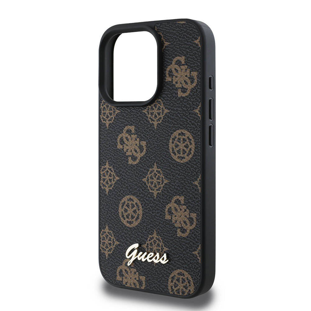 Apple iPhone 16 Pro Max Case Guess Original Licensed M-safe Charging Featured Peony Cover Black with Text Logo