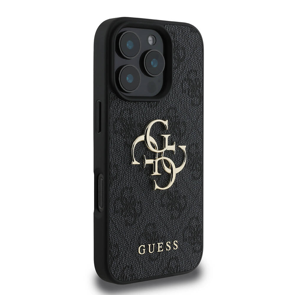 Apple iPhone 16 Pro Max Case Guess Original Licensed PU Leather 4G Patterned Metal Large 4G and Text Logo Cover Brown