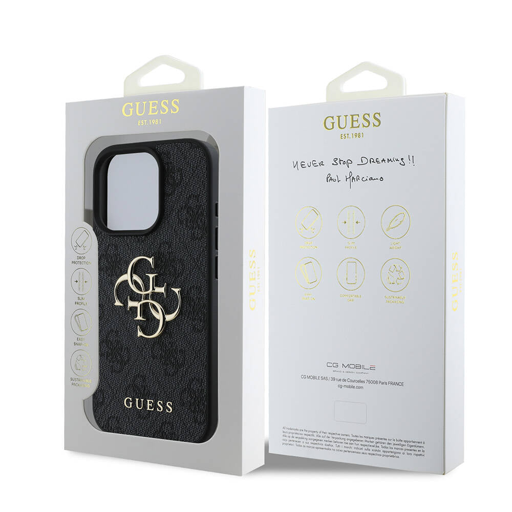 Apple iPhone 16 Pro Max Case Guess Original Licensed PU Leather 4G Patterned Metal Large 4G and Text Logo Cover Brown