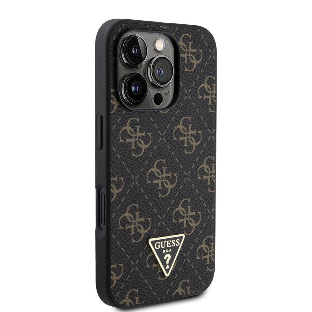 Apple iPhone 16 Pro Max Case Guess Original Licensed PU Leather 4G Patterned Triangle Logo Cover Black