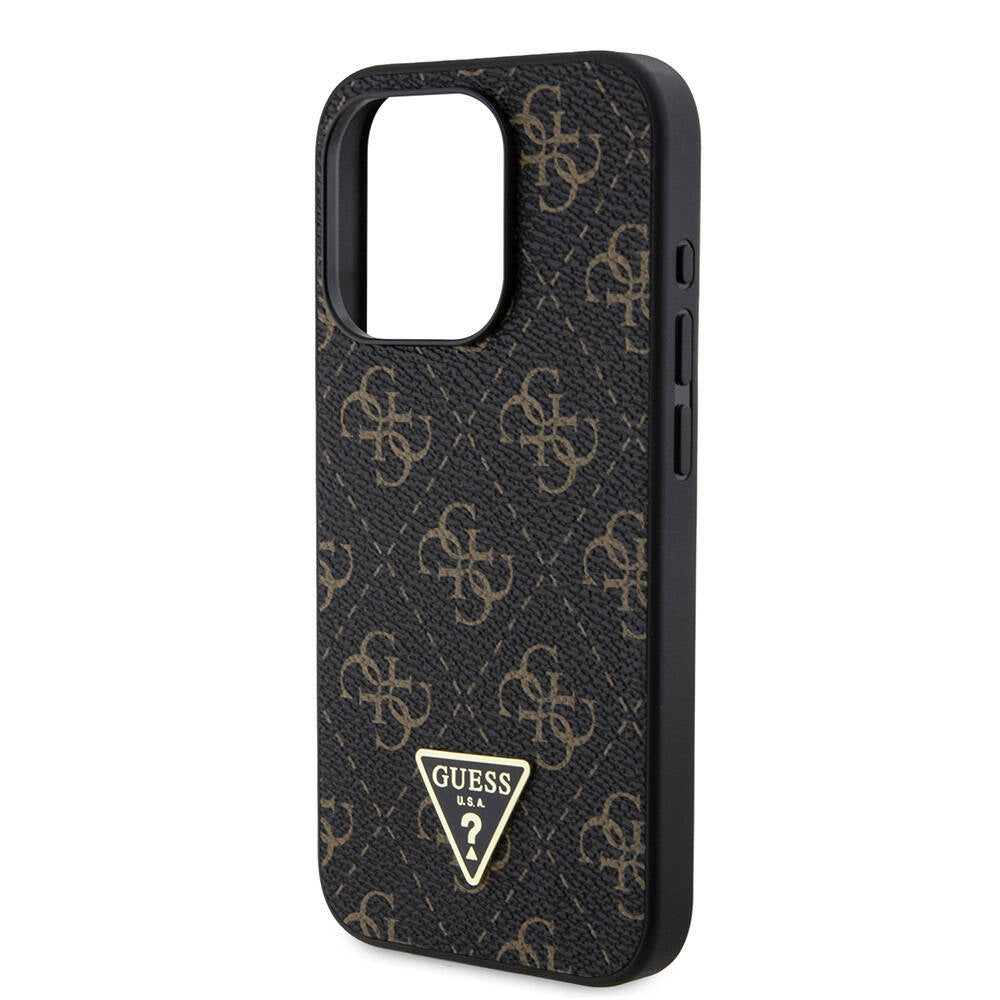 Apple iPhone 16 Pro Max Case Guess Original Licensed PU Leather 4G Patterned Triangle Logo Cover Black