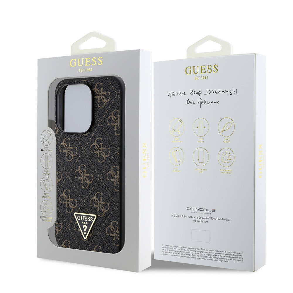 Apple iPhone 16 Pro Max Case Guess Original Licensed PU Leather 4G Patterned Triangle Logo Cover Black