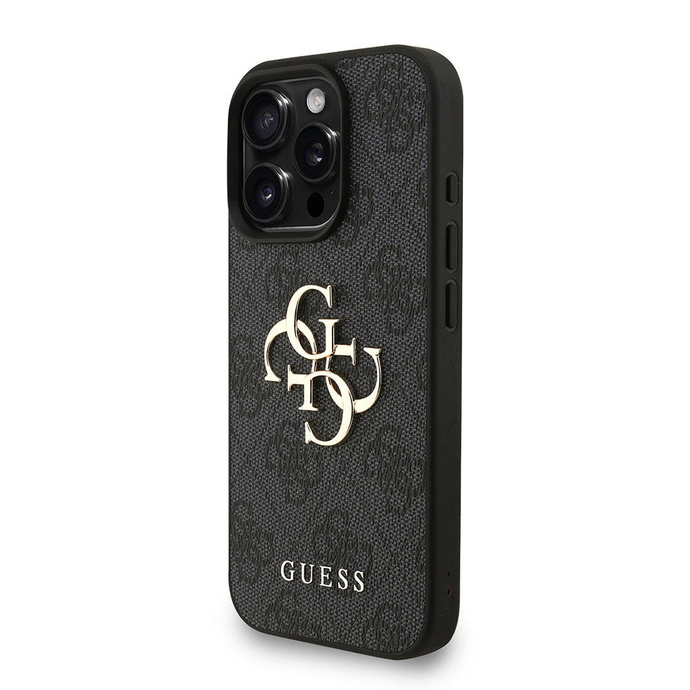 Apple iPhone 16 Pro Max Case Guess Original Licensed PU Leather Wrist Strap Rope Metal Large 4G and Text Logo Cover Brown