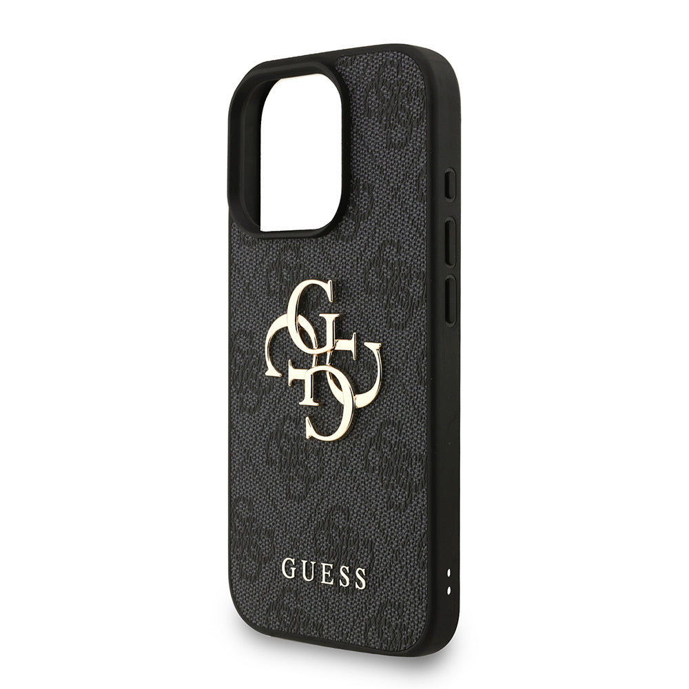 Apple iPhone 16 Pro Max Case Guess Original Licensed PU Leather Wrist Strap Rope Metal Large 4G and Text Logo Cover Brown