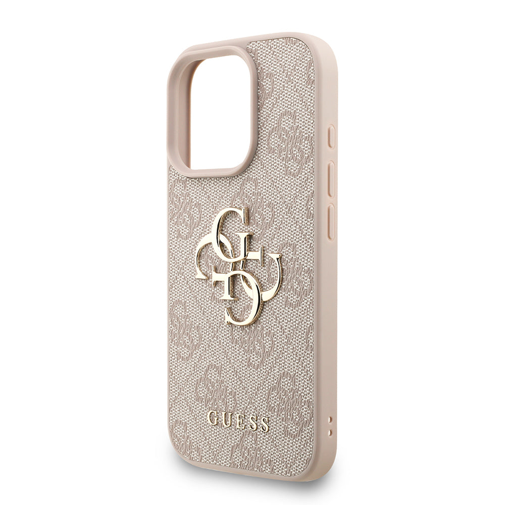Apple iPhone 16 Pro Max Case Guess Original Licensed PU Leather Wrist Strap Rope Metal Large 4G and Text Logo Cover Brown