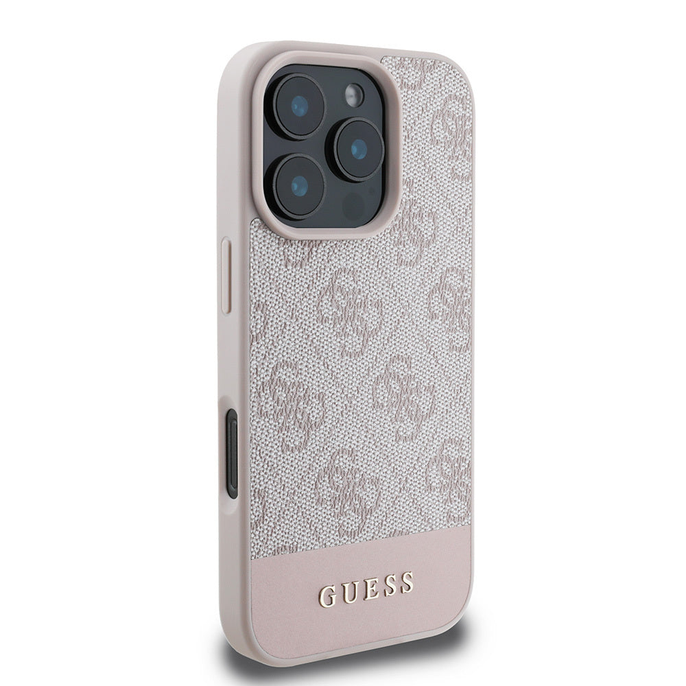 Apple iPhone 16 Pro Max Case Guess Original Licensed PU Leather Stripe Logo Design Cover Brown