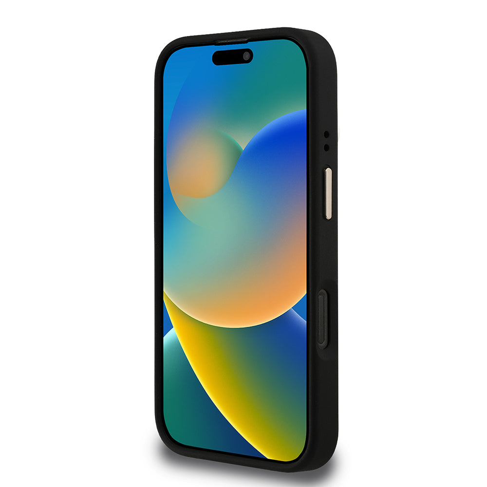 Apple iPhone 16 Pro Max Kılıf Guess Orjinal Lisanslı PU Deri Taşlı Üçgen Logo 4G Desenli Kamera Standlı Kapak Pembe