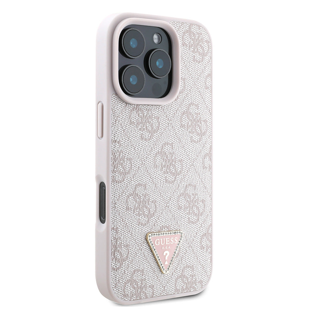 Apple iPhone 16 Pro Max Case Guess Original Licensed PU Leather Stone Triangle Logo 4G Patterned Strass Cover Brown