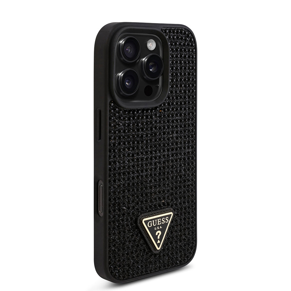 Apple iPhone 16 Pro Max Case Guess Original Licensed Stone Back Surface Triangle Logo Cover Gold