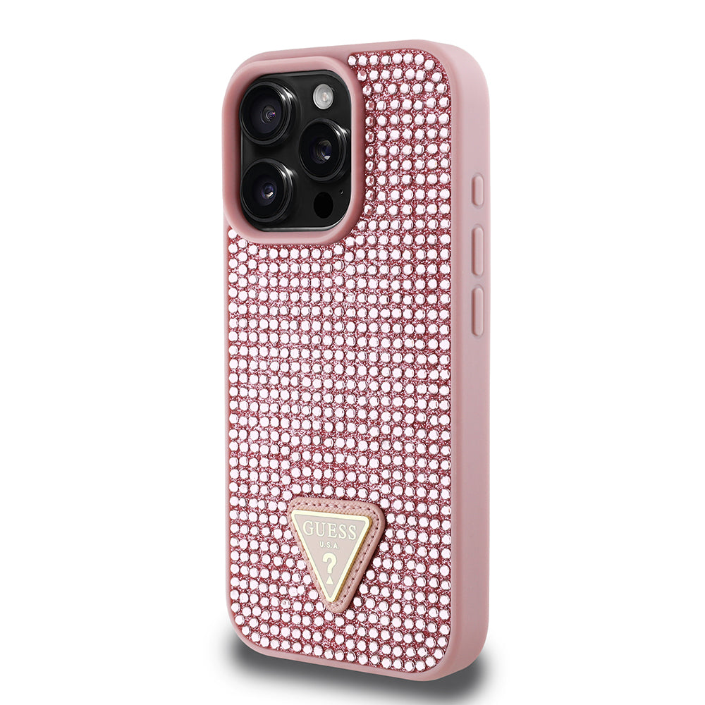 Apple iPhone 16 Pro Max Case Guess Original Licensed Stone Back Surface Triangle Logo Cover Gold