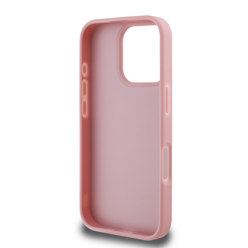 Apple iPhone 16 Pro Max Case Guess Original Licensed Stone Back Surface Triangle Logo Cover Pink