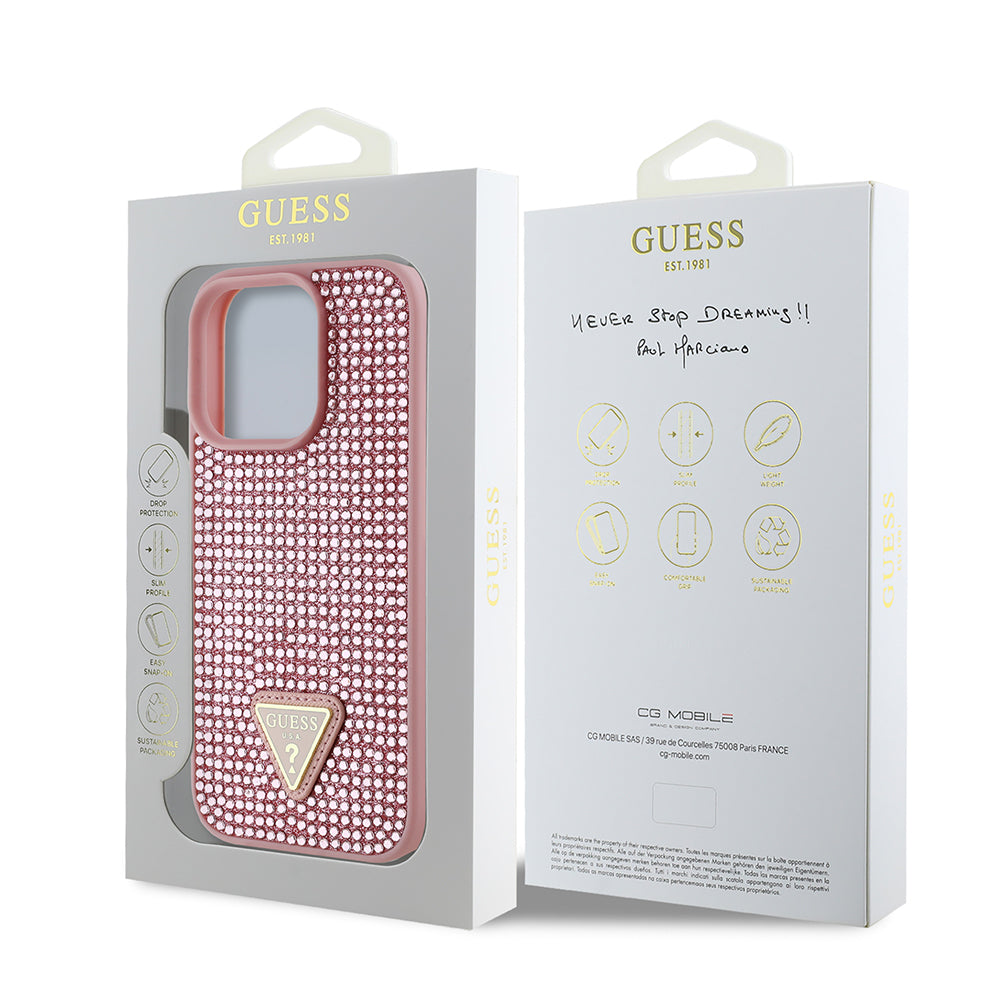 Apple iPhone 16 Pro Max Case Guess Original Licensed Stone Back Surface Triangle Logo Cover Silver