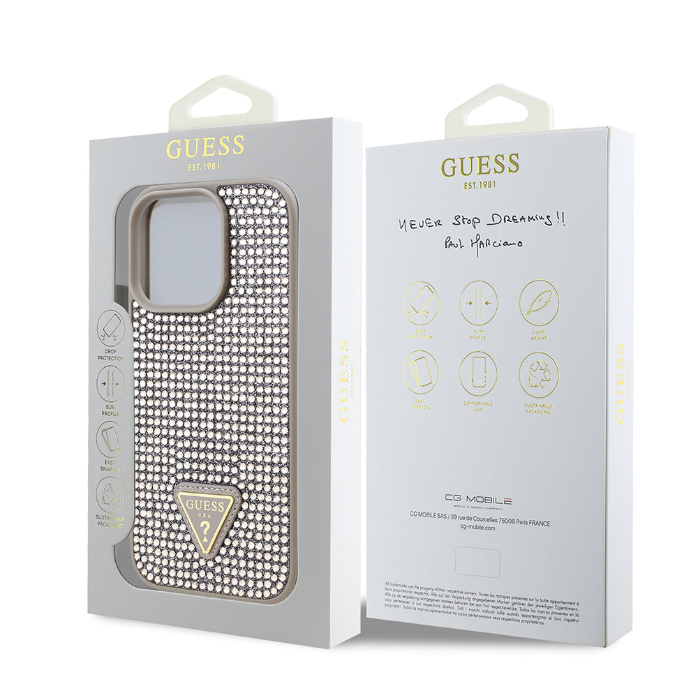 Apple iPhone 16 Pro Max Case Guess Original Licensed Stone Back Surface Triangle Logo Cover Silver
