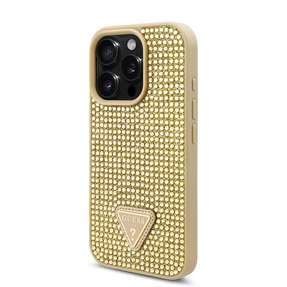 Apple iPhone 16 Pro Max Case Guess Original Licensed Stone Back Surface Triangle Logo Cover Silver