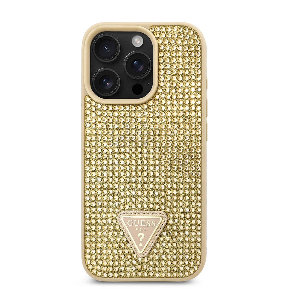 Apple iPhone 16 Pro Max Case Guess Original Licensed Stone Back Surface Triangle Logo Cover Pink