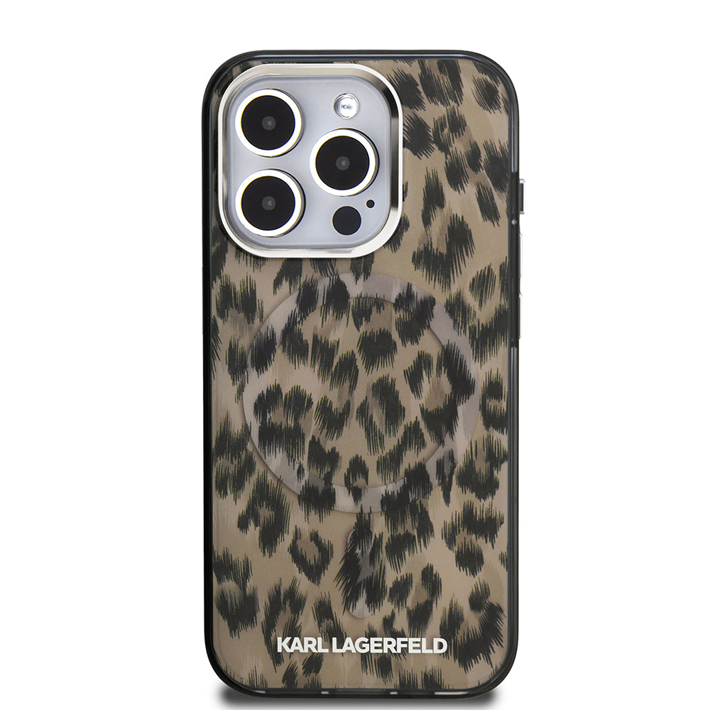Apple iPhone 16 Pro Max Kılıf Karl Lagerfeld Orjinal Lisanslı IML Leopar Baskılı Kapak Kahverengi