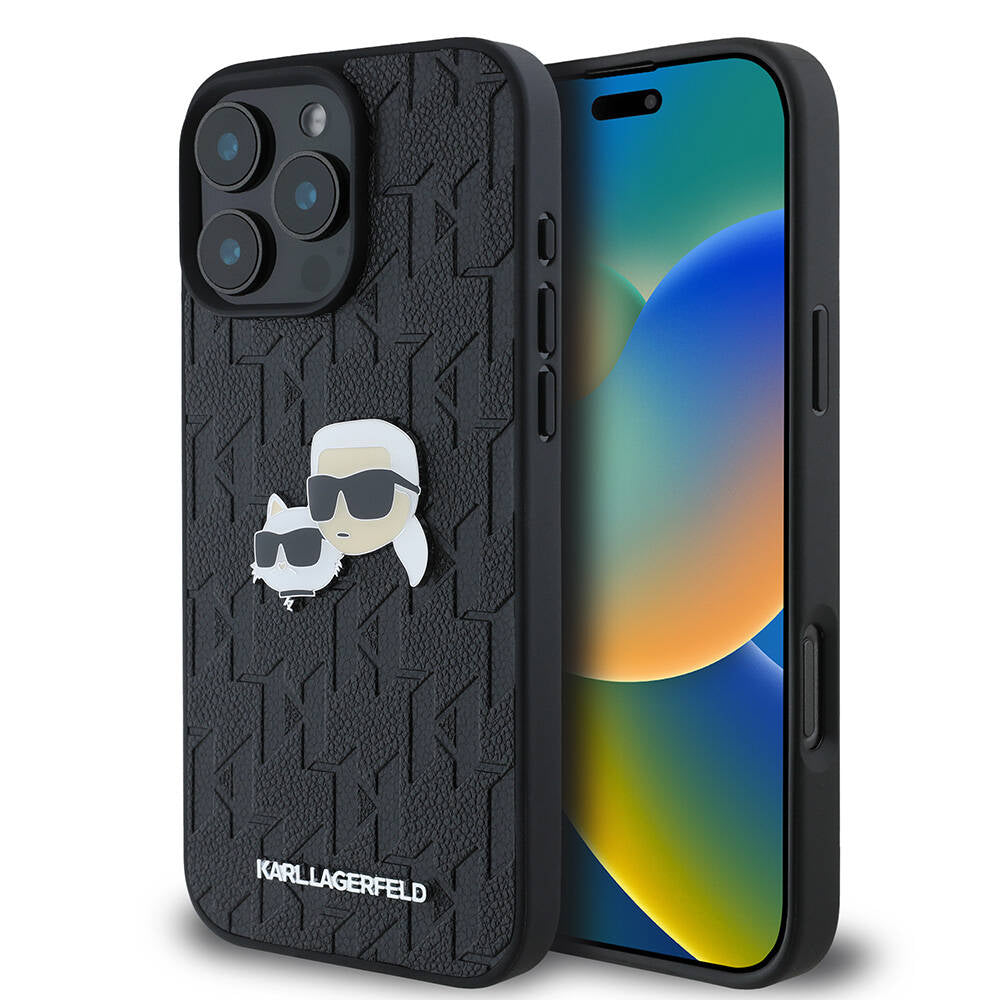 Apple iPhone 16 Pro Max Case Karl Lagerfeld Original Licensed K&C Heads Monogram Pin Cover Black